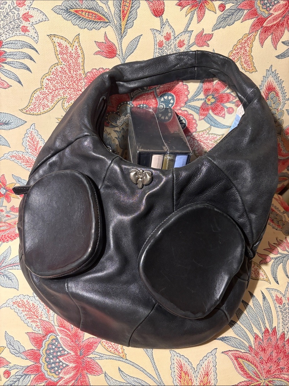 Celine “MEO” Triomphe Médium Black Leather Hobo Shoulder Bag. GUC. RARE